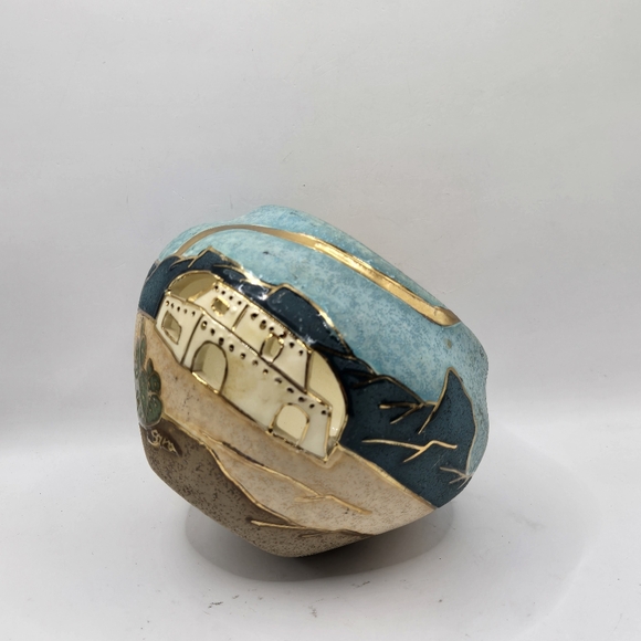 Gina Arrighette Southwestern Pueblo cactus Desert Art Pottery Gold Gilt Vase 22k - Picture 2 of 16